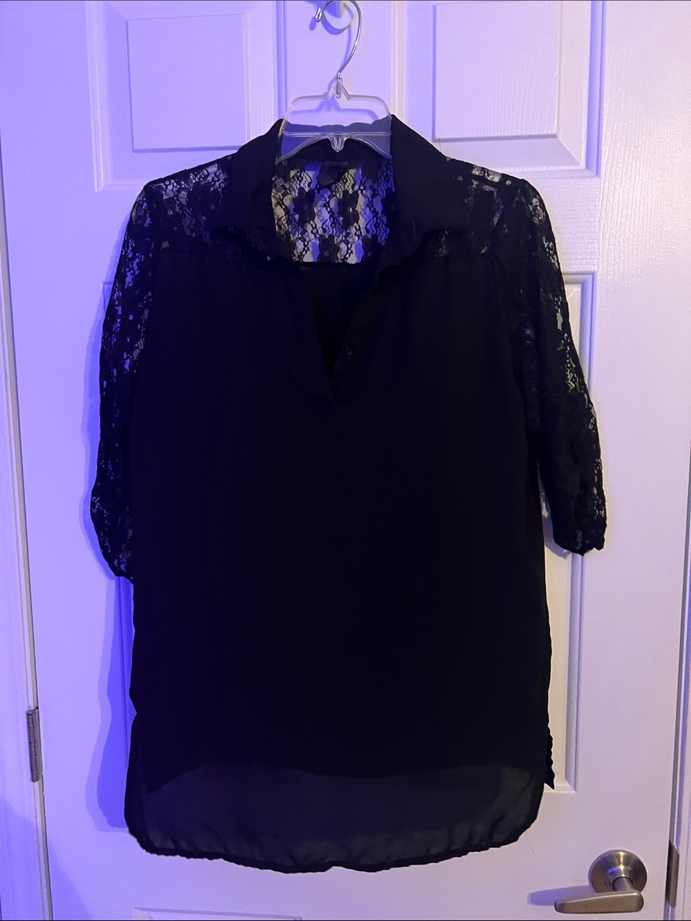 Black Lace Yoke Blouse - Women
